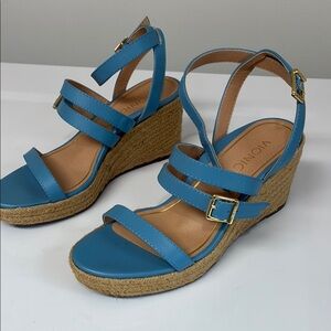 Vionic Sabina Capri Sky Blue Strappy Wedge Espadrille Sandals